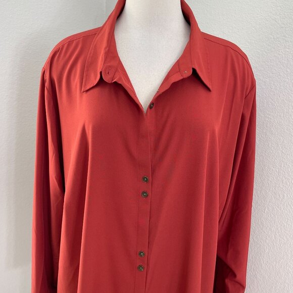 Susan Graver Woman Plus 4XP Rust Button Up Tunic Top Shirt Pockets Long Sleeve - Picture 2 of 10